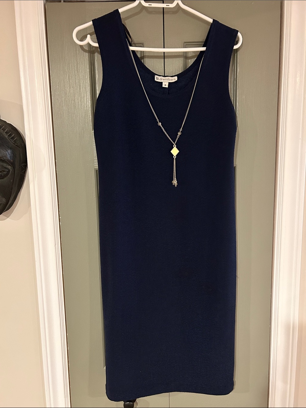 Dressbarn Navy Sleeveless Midi Shift Dress with Necklace Accent